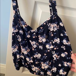 Navy flower crop top